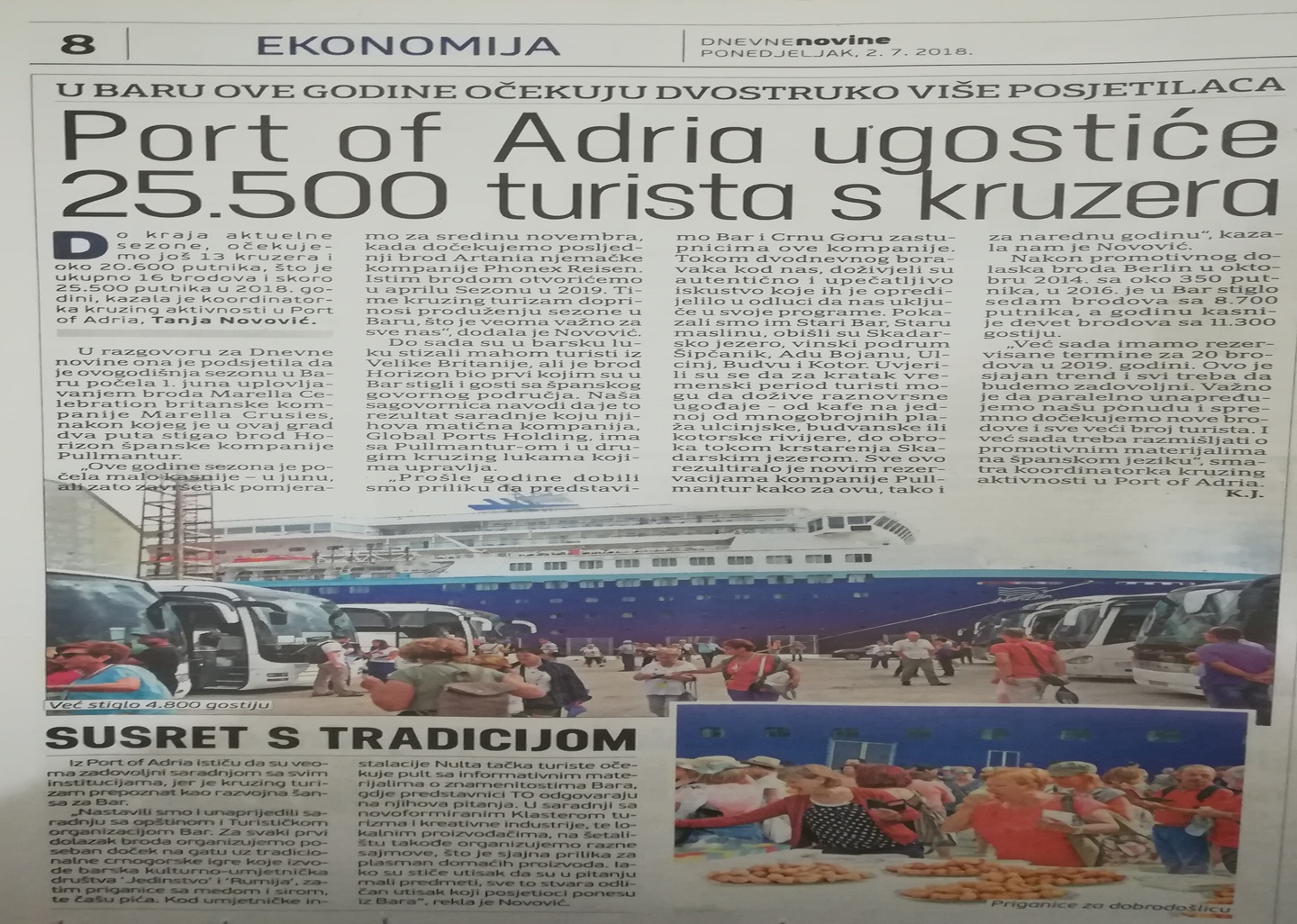 TANJA NOVOVIC, CRUISE ACTIVITIES COORDINATOR TALKING TO DNEVNE NOVINE: